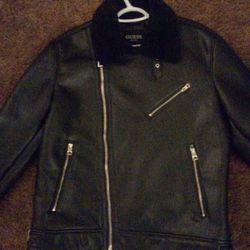 Guess Xl Mens Leather Bomber Jacket 
