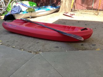 Red kids kayak and Patel