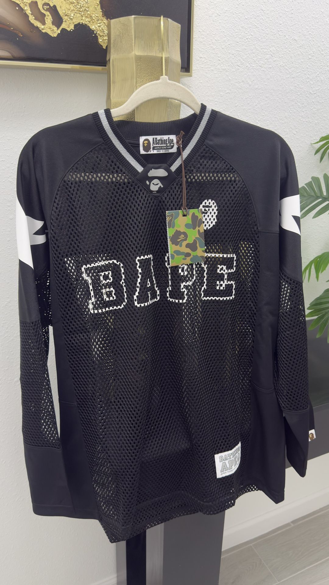 BAPE Line Camo Multiloge Relaxed Fit Football Jersey 'Black' Size (S)