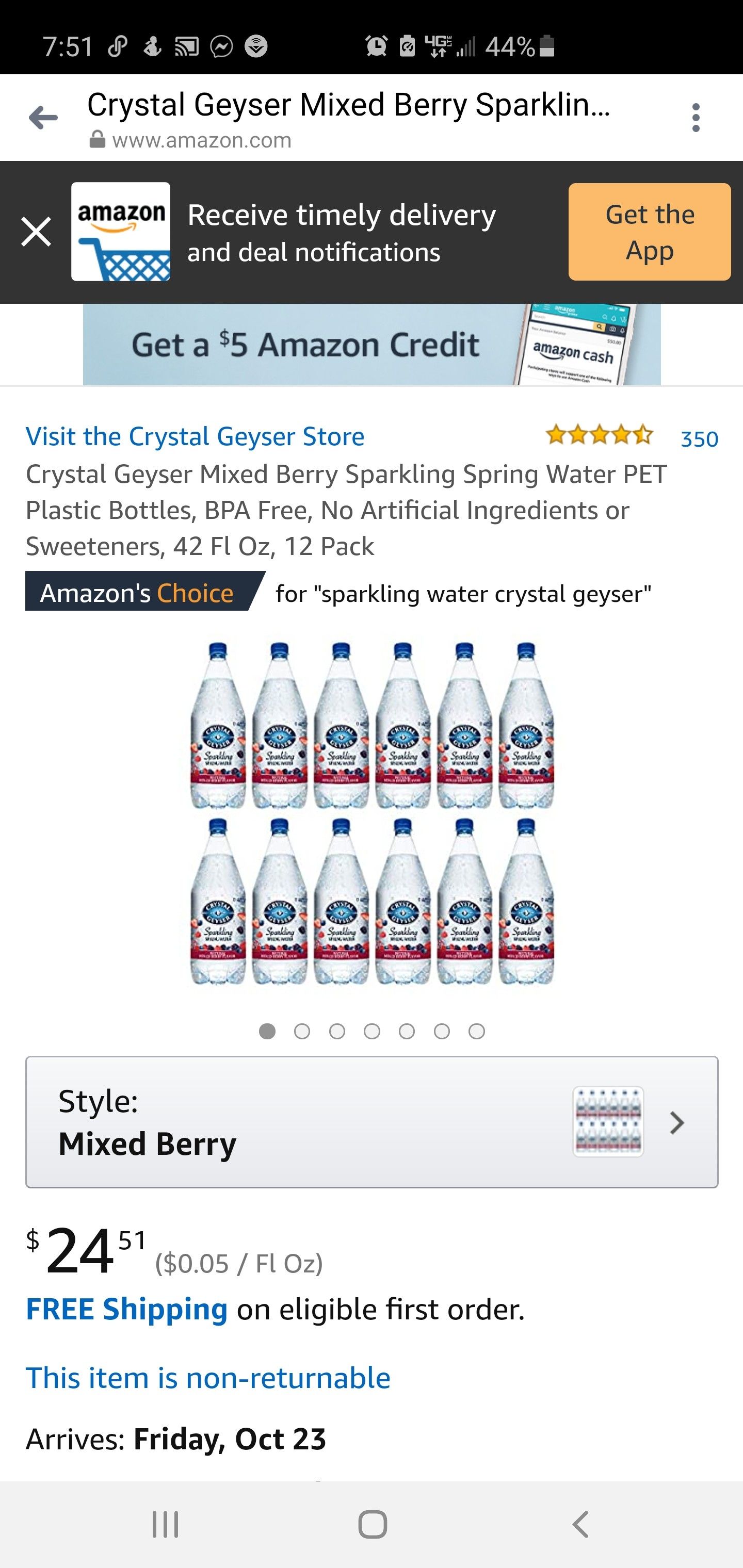 Crystal Geyser Mixed Berry Sparkling Spring Water PET Plastic Bottles