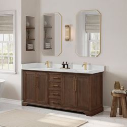 72" Double Bath Vanity with Silk White Quartz