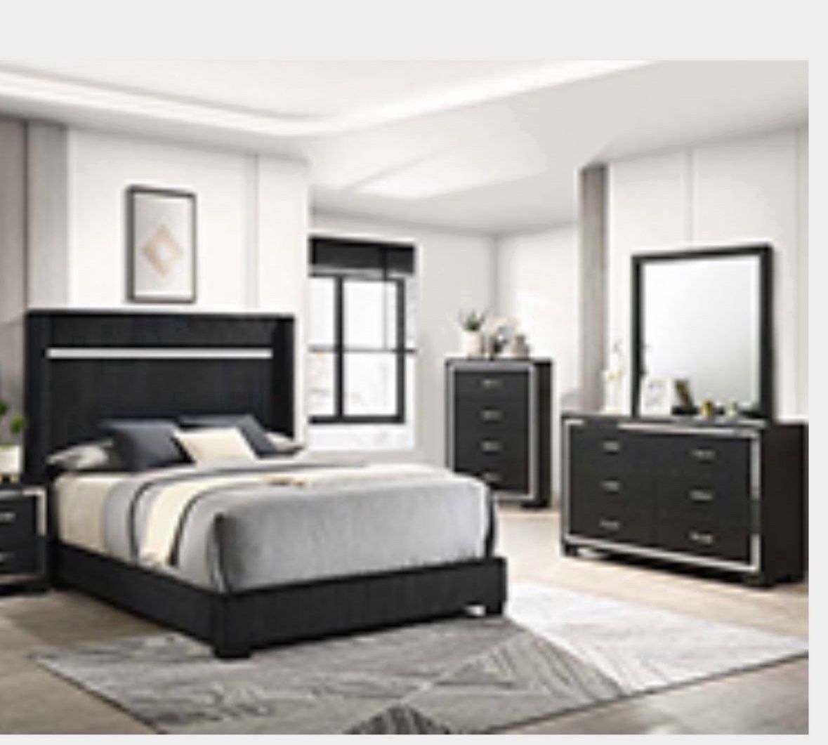 4- Pc Bedroom set Dresser,Mirror Nightstand (1) Queen size bed frame Not including Mattress and Box Sp