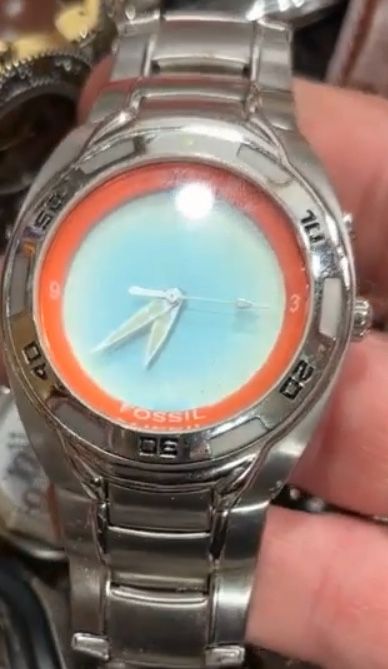 Fossil Kaleidoscope Men Silver Tone Orange
