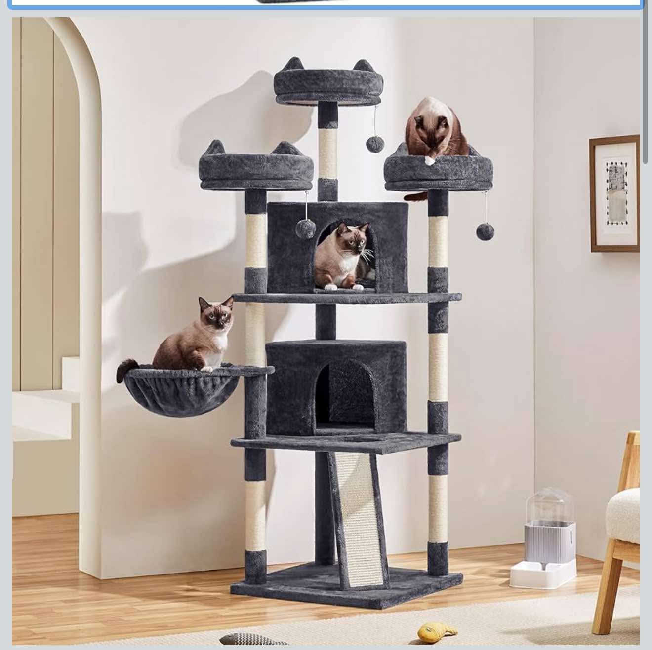 68.5in Cat Tree for Large Cats, Multi-Level Cat Tower , Dark Gray M-13