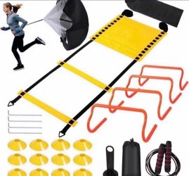 Agility Ladder Speed Training Equipment Set-20ft Agility Ladder,12 Soccer Cones,4 Hurdles, Jump Rope, Running Parachute| Basketball Football Soccer Tr