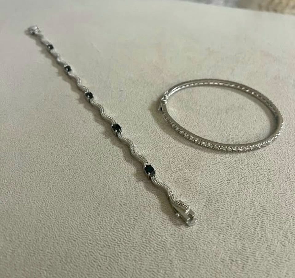 $80  For A Set Of 925 Silver Onyx With Diamond Accents Bracelet And CZ Bangle Pickup Gaithersburg Md20877