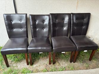 Set 4 Dark Brown Faux Leather Dining Chairs Set