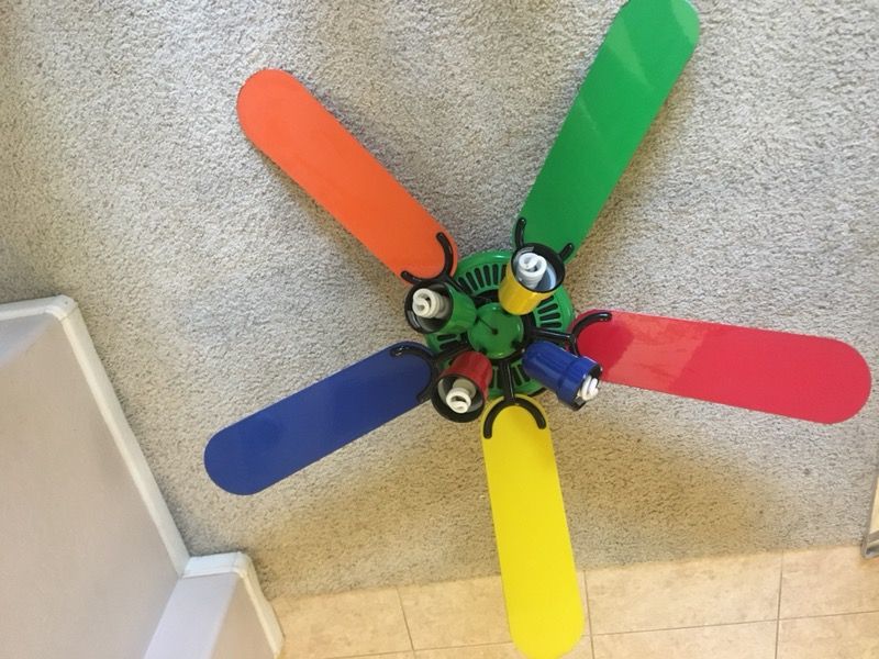 52” Hampton Bay kids Ceiling Fan, Carousel Brand, 4 light kit, primary colors, red, yelllow, blue, green, orange, excellent condition