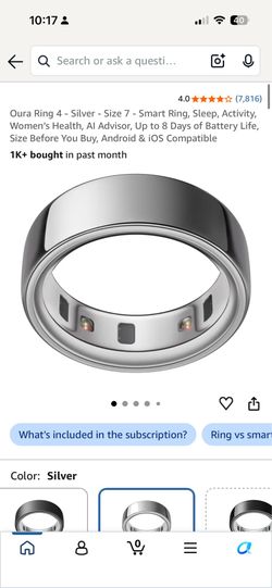 Oura Ring Gen 4 - Silver, Size 7