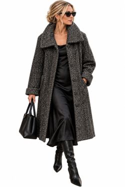 H&M 73% Wool Herringbone Coat US 14 Oversized Collar Quiet Luxury