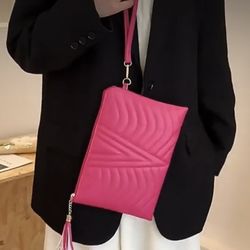 New Quilted Zipper Tassel Detail Clutch Bag