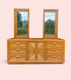 Vintage, 9-Drawer Dresser With Tall Mirrors