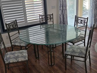 Round Glass Top Dining Table with 5 Chairs