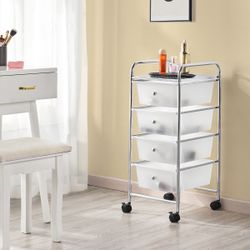 4 Drawers Rolling Storage Cart Metal Frame Plastic Drawers for Office Home Study