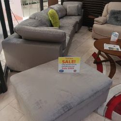 *One Week Only*---Lima Gray Fabric Flexible Sectional Sofa W/Ottoman---Delivery And Easy Financing Available 👌