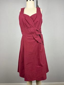 Esley Red Sweetheart Neckline Bow A-Line Midi Dress Pockets Vintage Inspired S