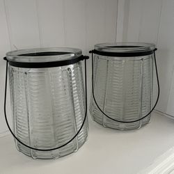 Glass Metal Handle  Candle Holder 10” 