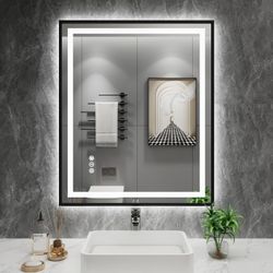 Amorho 24"X40" LED Bathroom Mirror with Black Frame