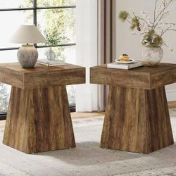 New assembled Small End Table Set of 2, Rustic Square Side Table with Wide Base, Farmhouse Small Nightstand Beside Bed, Next to Armchair, for Living R