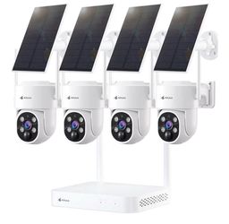 Kittyhok Solar Security Cameras Wireless Outdoor, 360° Pan & Tilt Home Security Camera, No Subscription, 2K Clarity, Color Night Vision, WiFi6 NVR wit