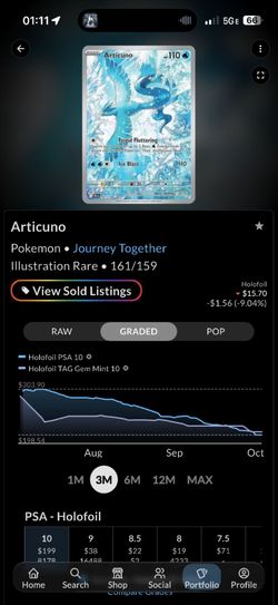 PSA 10 Articuno Illustration Rare Pokemon Card 161/159