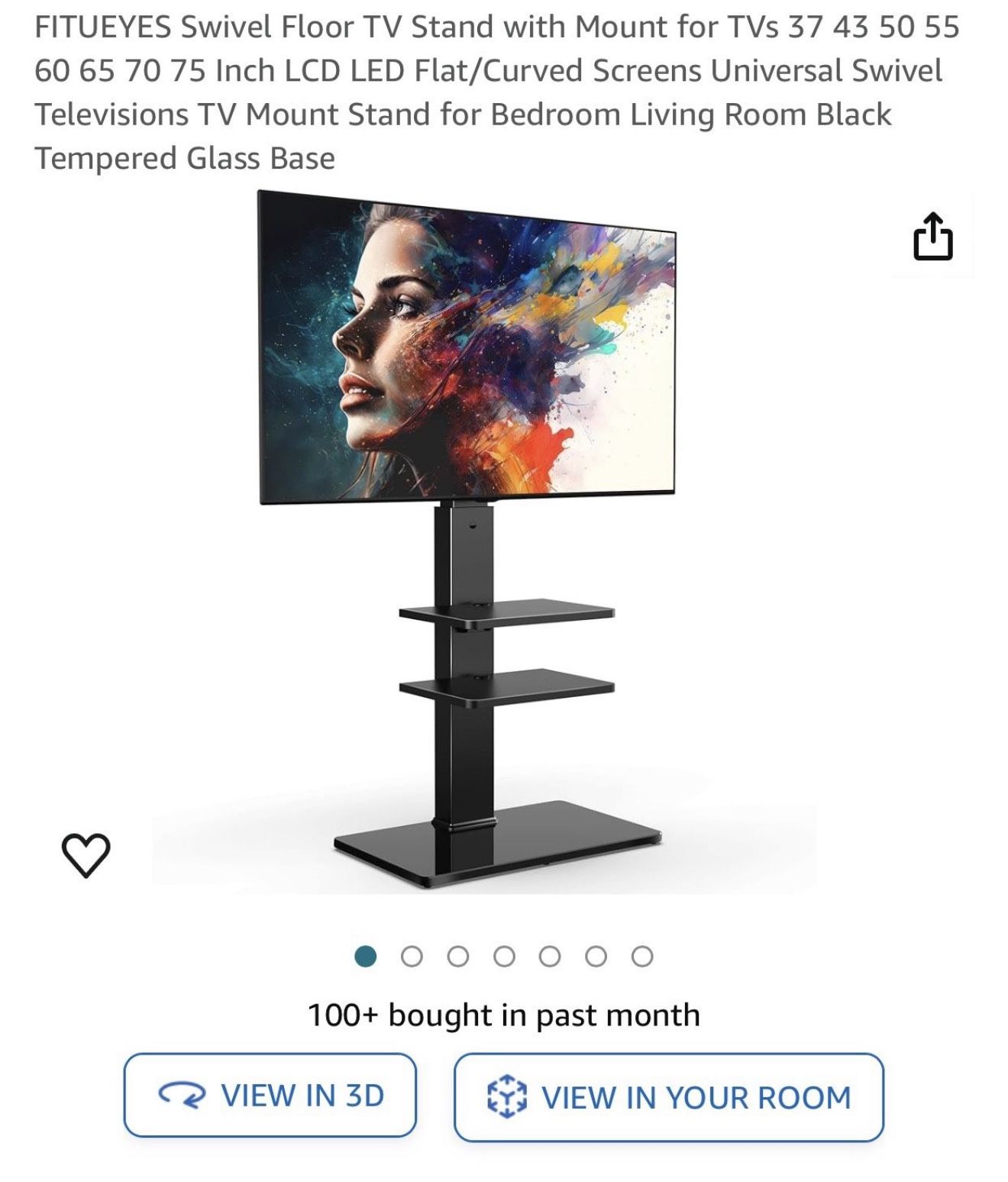 Swivel Floor TV Stand with Mount for TVs LCD LED Flat/Curved Screens Universal Swivel Black Tempered Glass Base