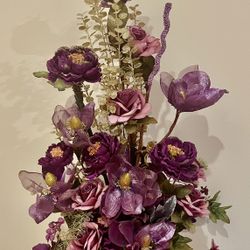 Purple and Gold Ornate Silk Flower Arrangement 