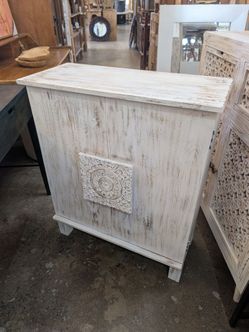 Two drawer two door carved mango wood cabinet