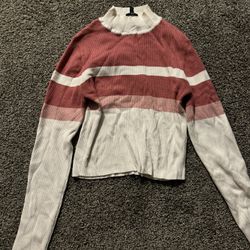 White & Pink Ribbed Turtleneck 