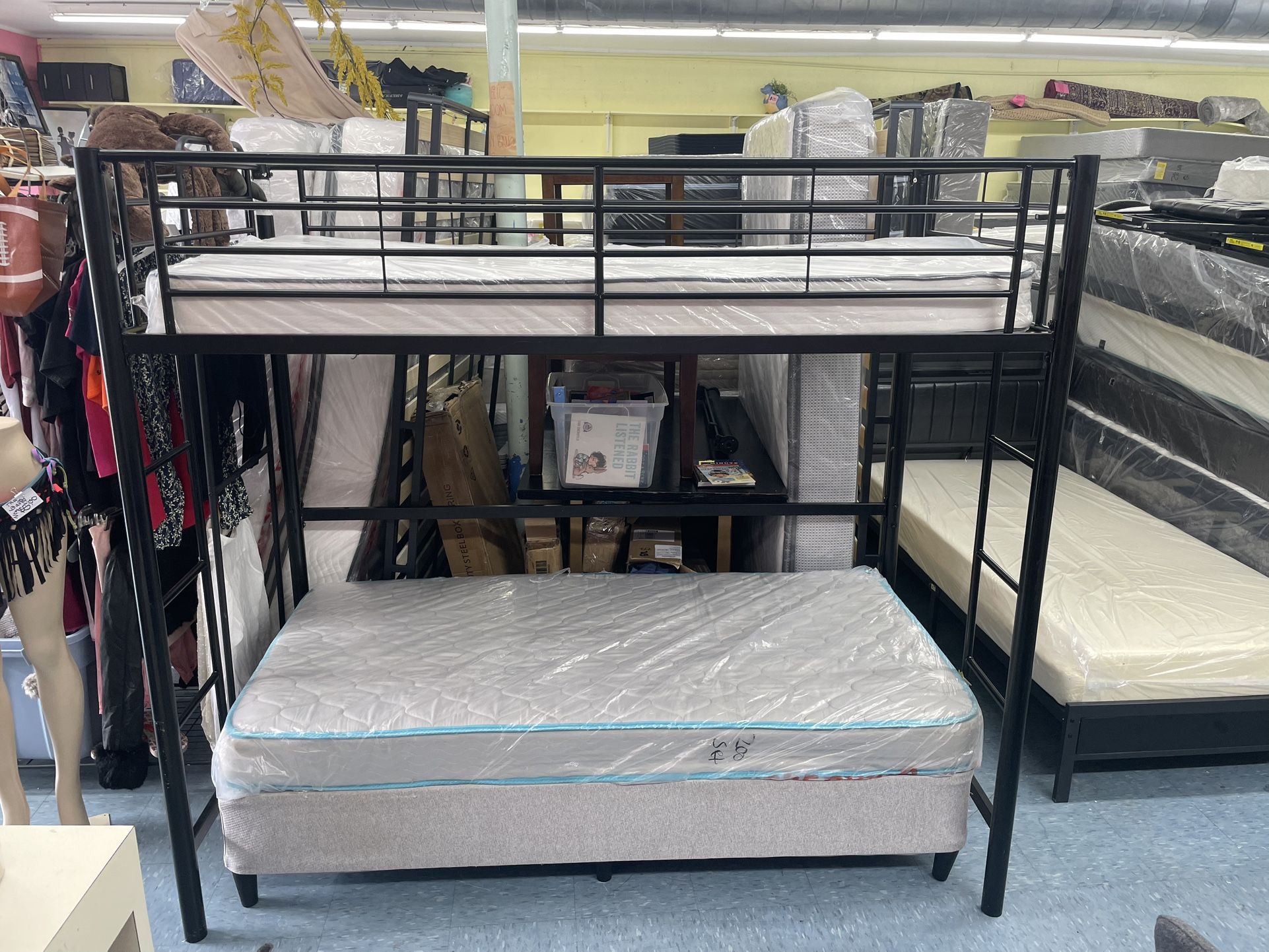 Twin Size, Black Metal Bunk Bed, With Mattresses, Great Condition, Sanitized Mattresses,$399 All, Same day delivery 🚚