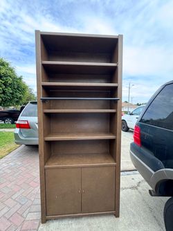 Tall Solid Wood Storage Cabinet with Adjustable Shelves & Hanging Rod