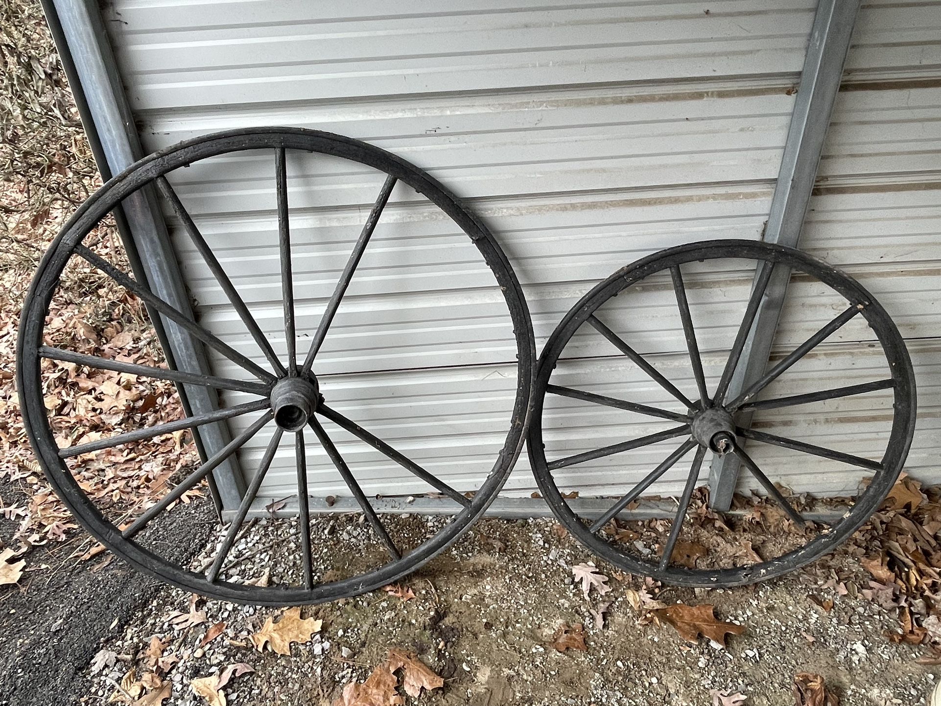 Antique Skinny Black Wagon Wheels x2