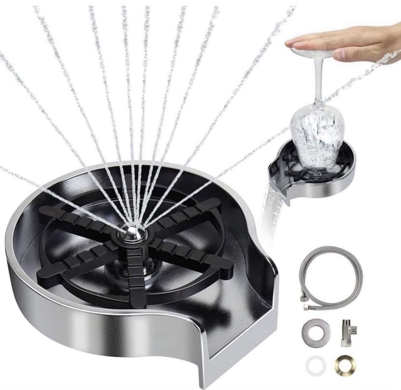 Automatic Glass Rinser 10 Water Spraying Holes Bar Coffee Cup Cleaner Kitchen Sink Washer Baby Bottle Cleaner Accessories