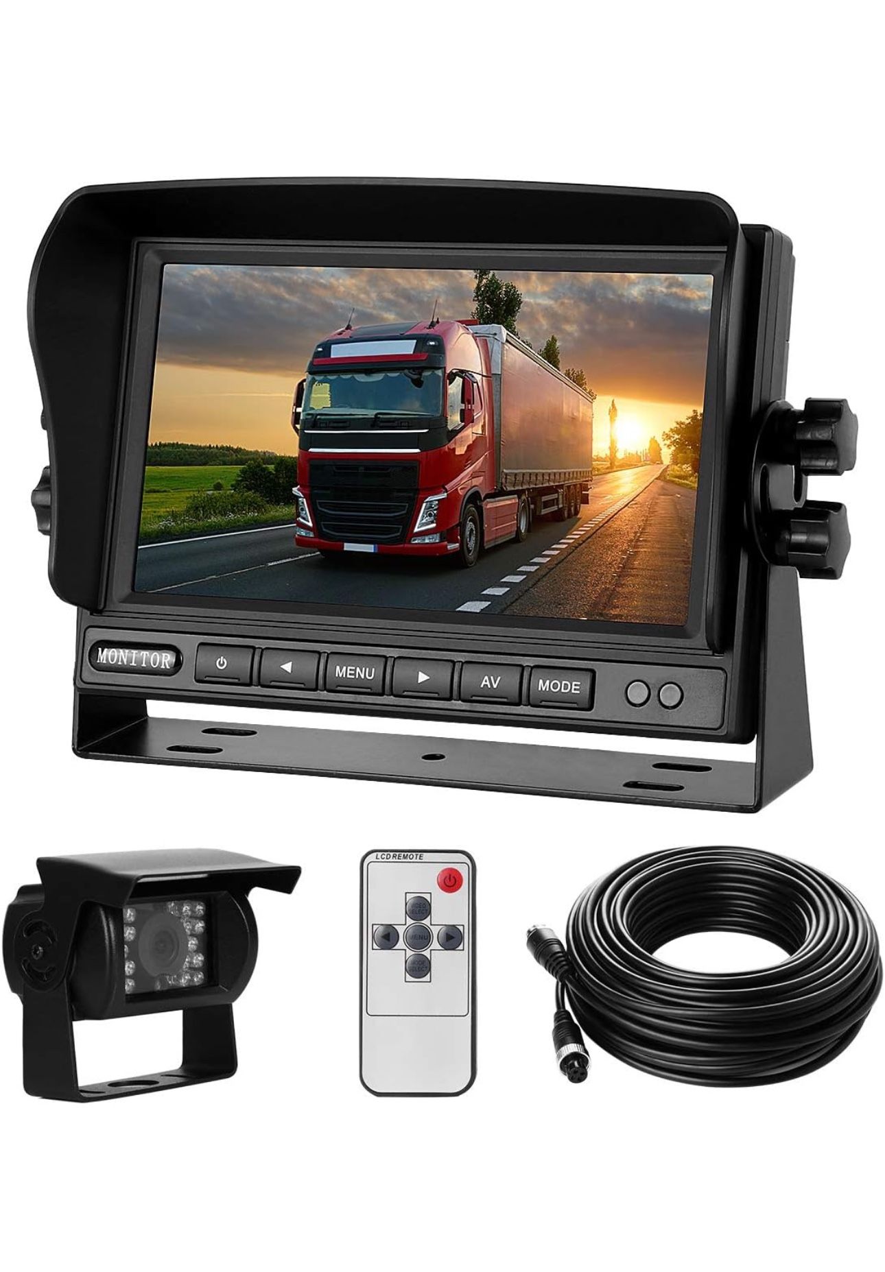 Backup Camera System Kit 7" LCD Reversing Monitor +Rear View Back Up Camera with 170 ° Wide Angle, Waterproof IP68, 18 Infrared Night Vision for Truck