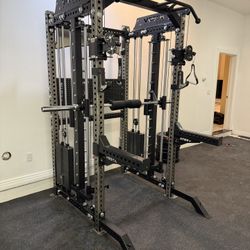 PRO SERIES Ultimate 3-1 Half Rack Functional Trainer w/Smith Machine Bar Bundle | 400lb Stack | Gym Equipment | Fitness | Commercial | Squat Rack 