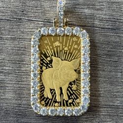 18k Gold Diamond PAMP 5 Gram Lucky Pig Bar Pendant