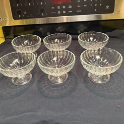 Vintage Footed, Ribbed Glass, Dessert, Sherbet Cups Set