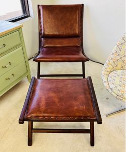 Teak Leather Chair + Ottoman Designed by DecMode