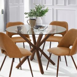 Leather Round Dining Table Set For Sale