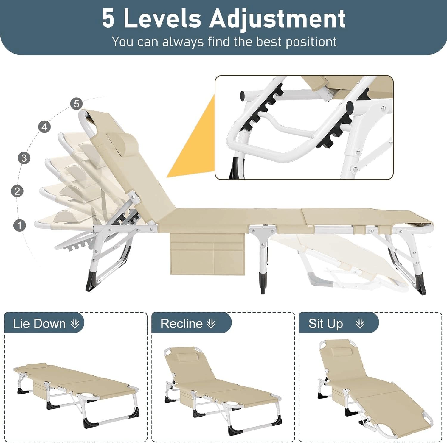 Adjustable Position Folding Chaise Lounge Chairs for Outside