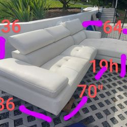 Barely Used  Modern Lshaped White Leather-like Couch With Adjustable Headrests