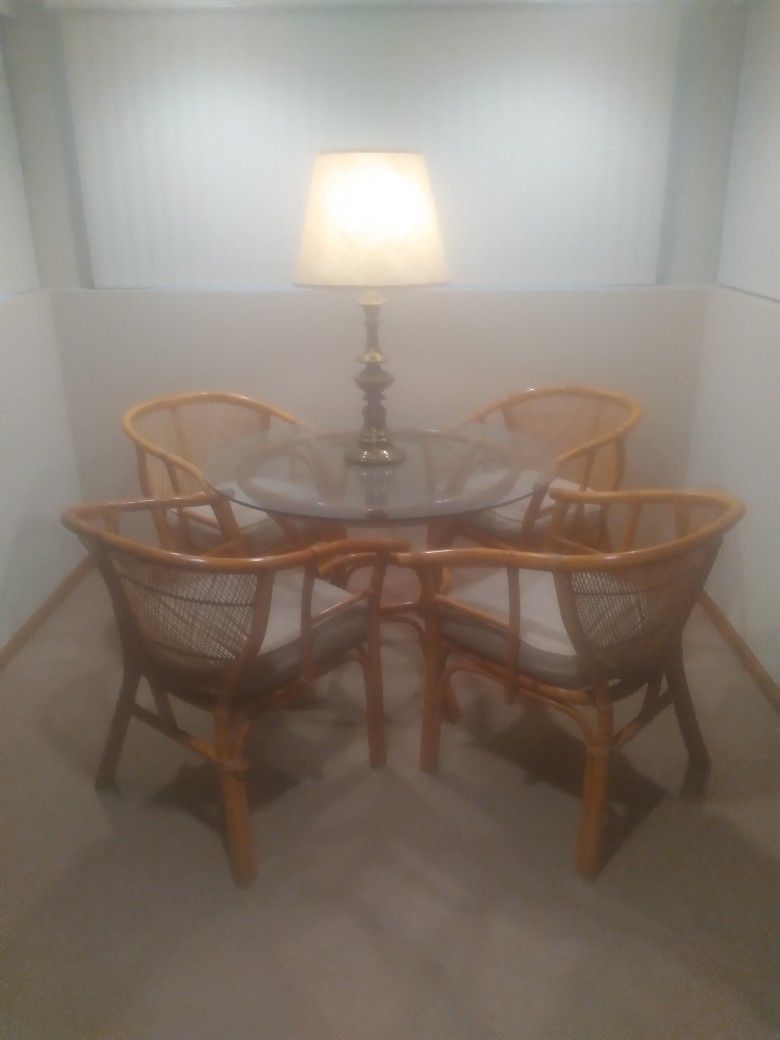 Cane Glass Top Table Set