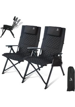 Reclining Camping Chair, Heavy Duty Folding Chairs with 4-Stage Adjustable High Back for Adults, Compact Foldable Outdoor Patio Reclining Chair with S