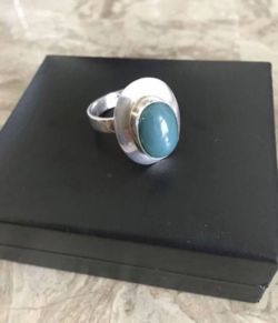 Vintage Solid Sterling and Turquoise Ring, Size 9. Quality Piece!