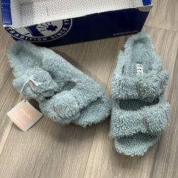 Blue Fuzzy Birkenstock Sandals