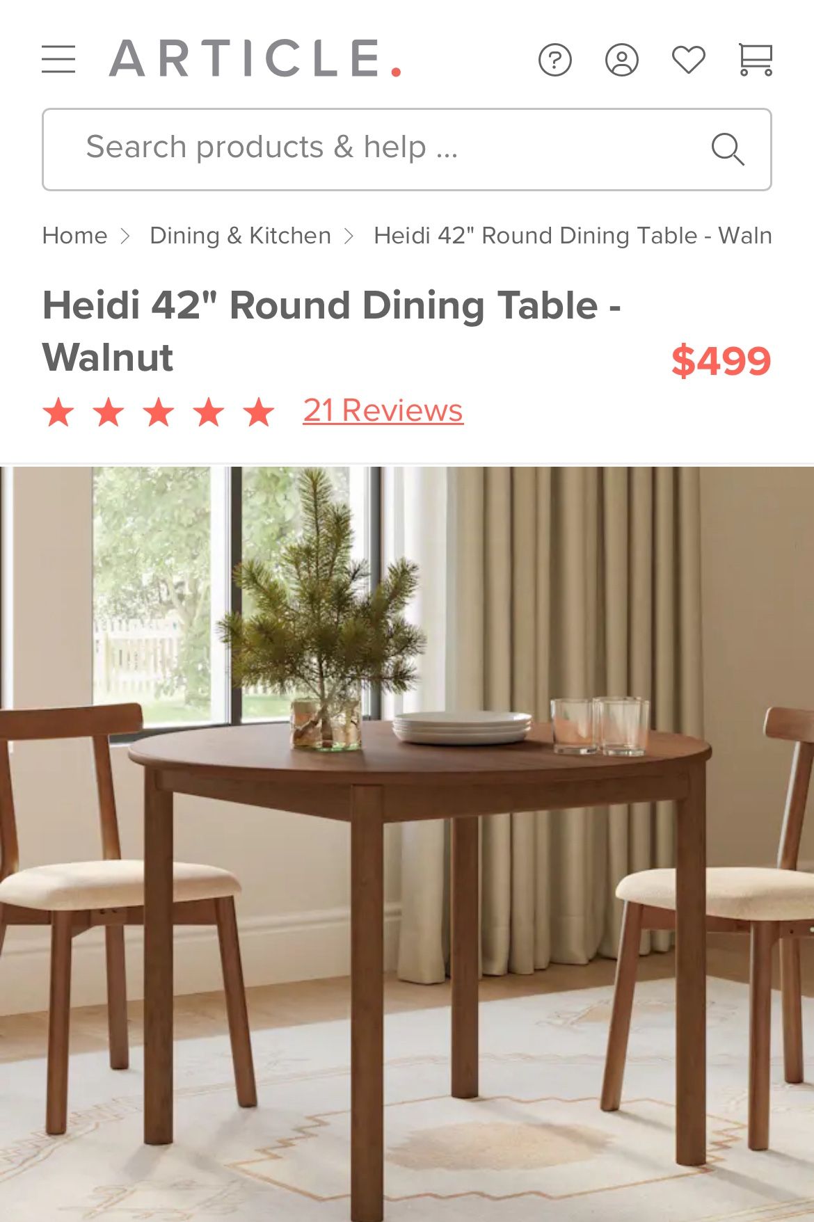 Heidi 42" Round Dining Table-Walnut