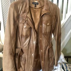Apart Tan Leather Belted Jacket With Gold 