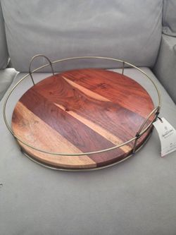 ​NWT Hearth & Hand with Magnolia Round Wood & Wire Serving Tray (16")