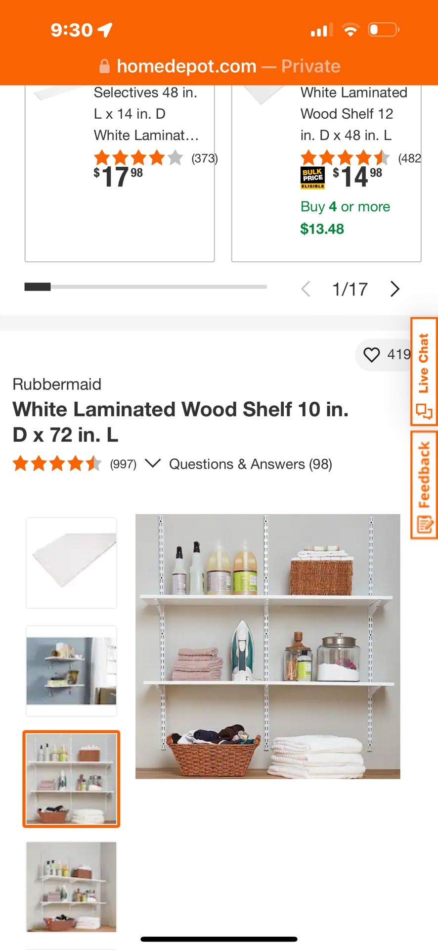 White Shelving 12x 48. 4 Pieces