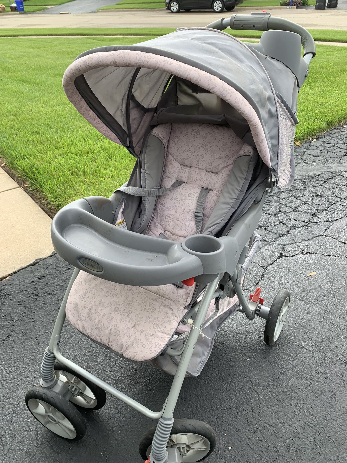 Pink/Gray Stroller with Infant Car Seat